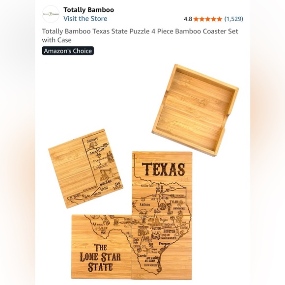 Totally Bamboo Other - Totally Bamboo Texas State 4 Piece Bamboo Coaster Set